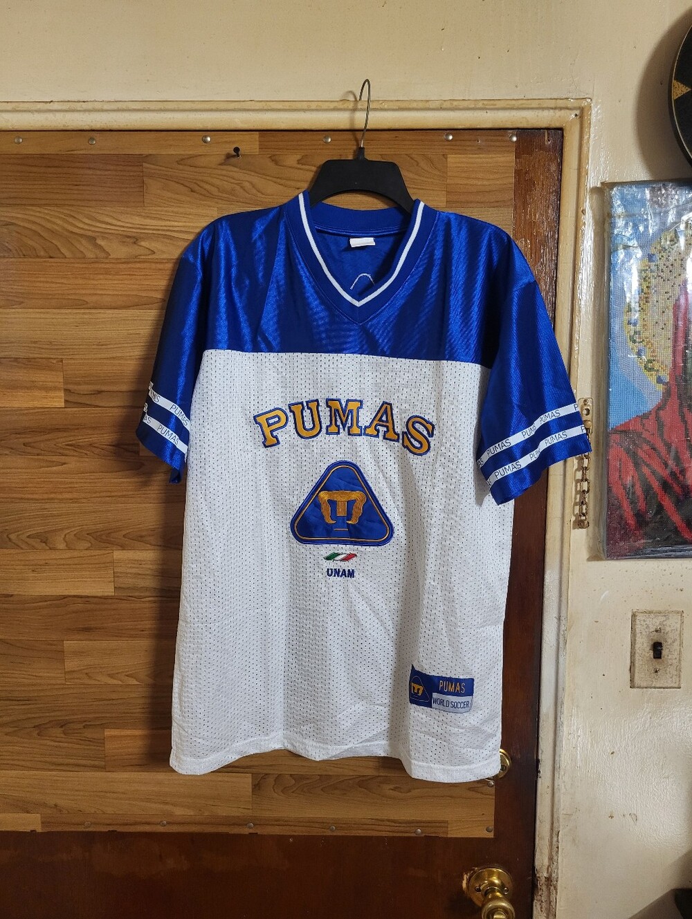 Rare Vintage Pumas UNAM White practice Jersey Men's Medium Blue And White